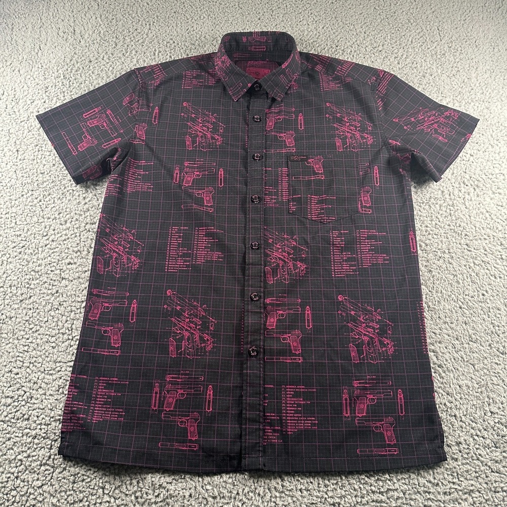 Retro Rifle The Blueprint "7.52 MM" Shirt Mens Medium Black Grid Pattern Stretch